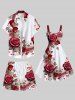 Plus Size Rose Flower Leaf Heart Print Hawaii Drawstring Beach Shorts For Men -  