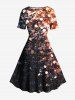 Plus Size Glitter Galaxy Sequins Print Hawaii Vintage A Line Dress -  