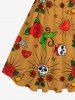 Plus Size Skull Rose Flower Heart Wing Print Hawaii 1950s Vintage Swing A Line Dress -  