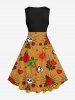 Plus Size Skull Rose Flower Heart Wing Print Hawaii 1950s Vintage Swing A Line Dress -  