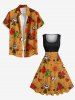 Plus Size Skull Rose Flower Heart Wing Print Hawaii 1950s Vintage Swing A Line Dress -  