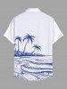 Plus Size Coconut Tree Sea Hand-painted Print Hawaii Button Pocket Shirt For Men -  