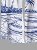 Plus Size Coconut Tree Sea Hand-painted Print Hawaii Button Pocket Shirt For Men -  
