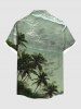 Plus Size Coconut Tree Sea Waves Print Hawaii Button Pocket Shirt For Men -  