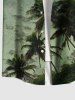 Plus Size Coconut Tree Sea Waves Print Hawaii Button Pocket Shirt For Men -  