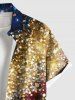 Plus Size Glitter Galaxy Sequins Print Hawaii Button Pocket Shirt For Men -  