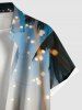 Plus Size Coconut Tree Sea Glitter Sheer Mesh Light Spot Print Hawaii Ombre Button Pocket Shirt For Men -  