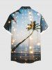 Plus Size Coconut Tree Sea Glitter Sheer Mesh Light Spot Print Hawaii Ombre Button Pocket Shirt For Men -  