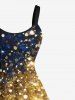 Plus Size Glitter Galaxy Sequins Print Hawaii A Line Tank Dress -  