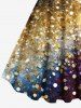 Plus Size Glitter Galaxy Sequins Print Hawaii A Line Tank Dress -  