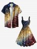 Plus Size Glitter Galaxy Sequins Print Hawaii A Line Tank Dress -  