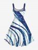 Plus Size Bubble Spotted Curve Colorblock Print Hawaii A Line Tank Dress -  