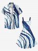 Plus Size Bubble Spotted Curve Colorblock Print Hawaii A Line Tank Dress -  