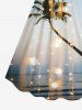 Plus Size Coconut Tree Sea Glitter Sheer Mesh Light Spot Print Hawaii Ombre Cinched A Line Dress -  