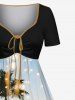 Plus Size Coconut Tree Sea Glitter Sheer Mesh Light Spot Print Hawaii Ombre Cinched A Line Dress -  
