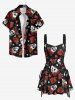 Skull Rose Flower Leaf Heart Print Hawaii Lace Up A Line Tank Dress -  