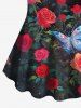 Plus Size Rose Flower Glitter Butterfly Print Women T-shirt -  
