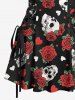 Skull Rose Flower Leaf Heart Print Hawaii Lace Up A Line Tank Dress -  