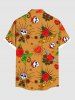 Plus Size Skull Rose Flower Heart Wing Print Hawaii Button Pocket Shirt For Men - café M
