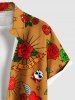 Plus Size Skull Rose Flower Heart Wing Print Hawaii Button Pocket Shirt For Men - café M