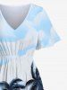 Plus Size Coconut Tree Seascape Ombre Sky Print Hawaii Split Pocket A Line Midi Dress -  