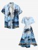 Plus Size Coconut Tree Seascape Ombre Sky Print Hawaii Split Pocket A Line Midi Dress -  