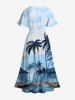 Plus Size Coconut Tree Seascape Ombre Sky Print Hawaii Split Pocket A Line Midi Dress -  