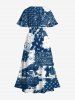 Plus Size Ethnic Paisley Mottled Print Hawaii Split Pocket A Line Midi Dress -  