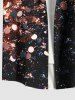 Chemise hawaïenne grande taille à imprimé galaxie et paillettes avec poches boutonnées pour homme - Noir L