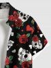 Plus Size Skull Rose Flower Leaf Heart Print Hawaii Button Pocket Shirt For Men -  