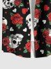 Plus Size Skull Rose Flower Leaf Heart Print Hawaii Button Pocket Shirt For Men -  