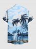 Plus Size Coconut Tree Seascape Ombre Sky Print Hawaii Button Pocket Shirt For Men -  