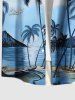 Plus Size Coconut Tree Seascape Ombre Sky Print Hawaii Button Pocket Shirt For Men -  