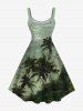 Plus Size Coconut Tree Sea Waves Print Hawaii A Line Tank Dress -  