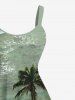 Plus Size Coconut Tree Sea Waves Print Hawaii A Line Tank Dress -  