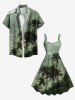 Plus Size Coconut Tree Sea Waves Print Hawaii A Line Tank Dress -  