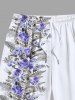 Short de Plage de Grande Taille Imprimé de Feuilles de Fleurs - Blanc L