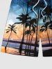 Short de Plage Hawaïen à Imprimé Cocotiers et Fleurs Tropicales Grande-Taille pour Hommes - Bleu 2XL