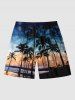 Short de Plage Hawaïen à Imprimé Cocotiers et Fleurs Tropicales Grande-Taille pour Hommes - Bleu 2XL