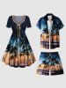 Plus Size Coconut Tree Tropical Flowers Seascape Print Hawaii Beach Shorts For Men -  