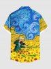 Plus Size Oil Painting Swirls Musician Sunflowers Print Buttons Pocket Hawaii Shirt For Men -  