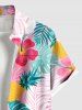 Plus Size Topical Leaf Hibiscus Flowers Pineapple Print Buttons Pocket Hawaii Shirt For Men -  