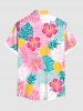 Plus Size Topical Leaf Hibiscus Flowers Pineapple Print Buttons Pocket Hawaii Shirt For Men -  