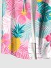Plus Size Topical Leaf Hibiscus Flowers Pineapple Print Buttons Pocket Hawaii Shirt For Men -  