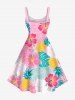 Plus Size Topical Leaf Hibiscus Flowers Pineapple Print Hawaii Tank Dress -  