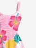 Plus Size Topical Leaf Hibiscus Flowers Pineapple Print Hawaii Tank Dress -  