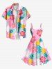 Plus Size Topical Leaf Hibiscus Flowers Pineapple Print Hawaii Tank Dress -  