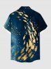 Chemise D'Eté Peinture Eclaboussée Poisson de Mer Imprimée avec Poche de Grande Taille avec Boutons - Bleu L