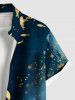 Chemise D'Eté Peinture Eclaboussée Poisson de Mer Imprimée avec Poche de Grande Taille avec Boutons - Bleu L