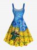 Plus Size Oil Painting Swirls Musician Sunflowers Print Hawaii Tank Dress -  